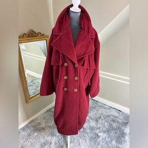Vintage 90s Karl Lagerfeld Red Alpaca & Wool Oversized Coat Overcoat Medium EU38